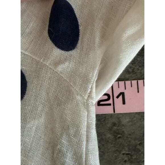 Maeve Anthropologie Linen Shirt Medium Blue Polka Dot Relaxed Button Dow Career - Picture 11 of 13